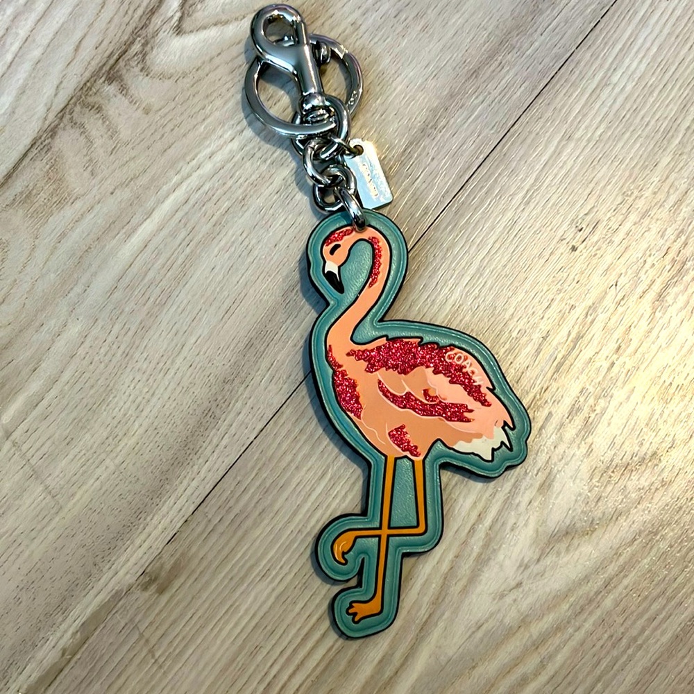 COACH Leather Flamingo Keychain